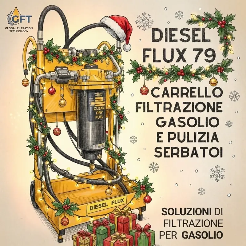 Carrello Diesel Flux 79 per filtrazione gasolio con addobbi natalizi.